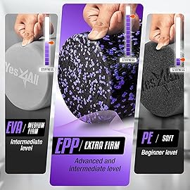 Yes4All High-Density EPP Round Back Roller Foam, Exercise Foam Roller for Yoga, & Pilates, Multiple Sizes and Colours, Purple Speckled - 18 inches