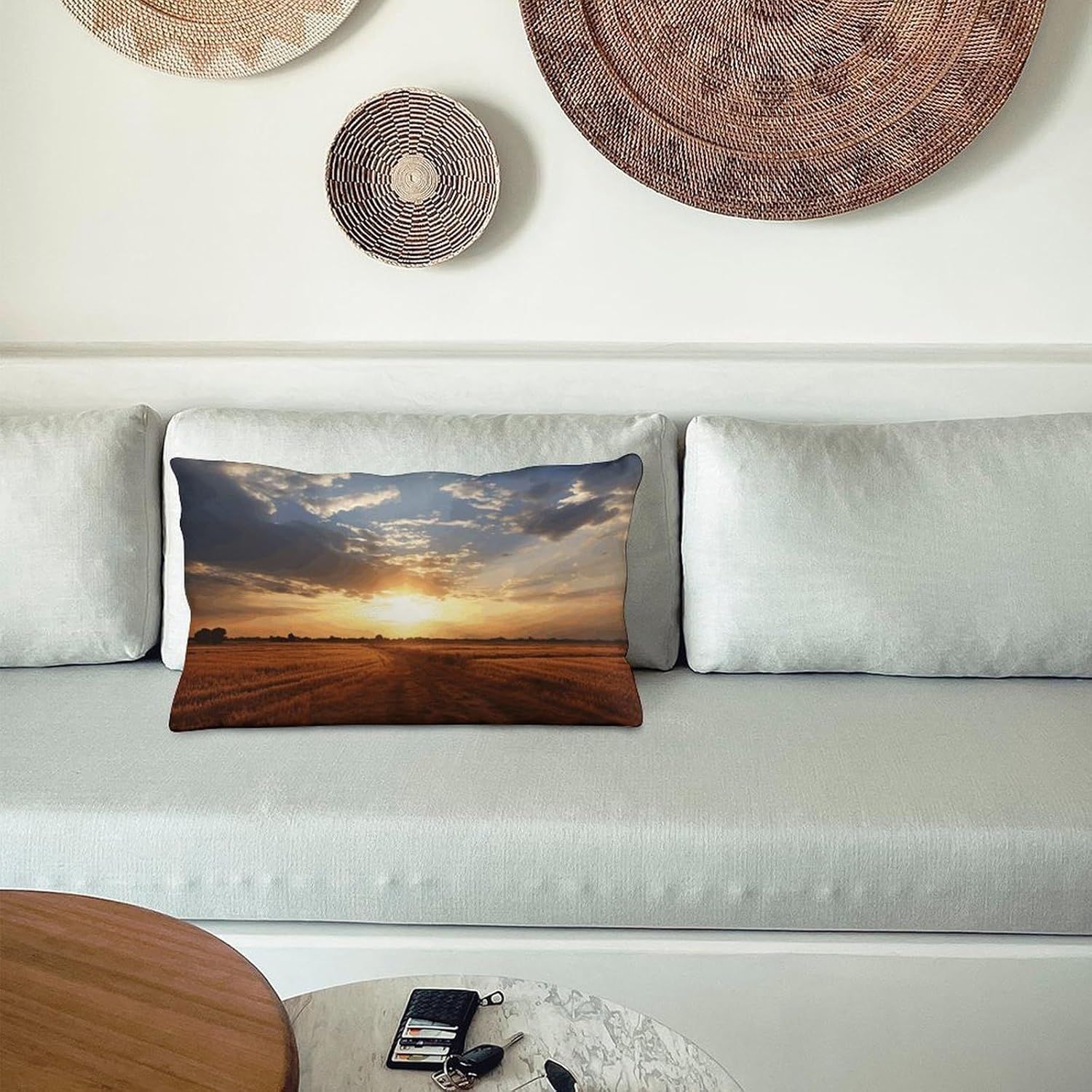 Field Sunrise Pillow Cases Queen Size Set of 1 Soft Comfortable Throw Pillows Covers Decorative Pillowcase with Zipper Bed Cushion Covers for Couch Sofa Bedroom 12 "x20