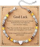 Evabelle Natural Healing Crystal Bracelet for Women, Triple Protection Anxiety Relief New Beginnings Good Luck Empath Protection, Inspirational Spiritual Beaded Braecelet Graduation Jewelry Gift for Friends Mom 6.5+2 Inches