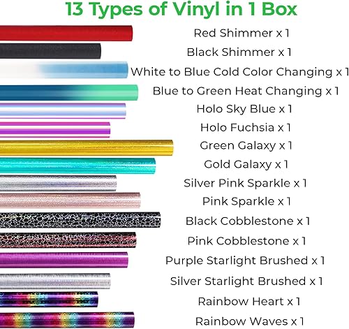 Miniatura 5 de Glitter Removable Vinyl Bundle 30 Pack 12x10 Glitter Adhesive Vinyl with 5 Transfer Tapes 15 Assorted Colors Shimmer Starlight Brushed and