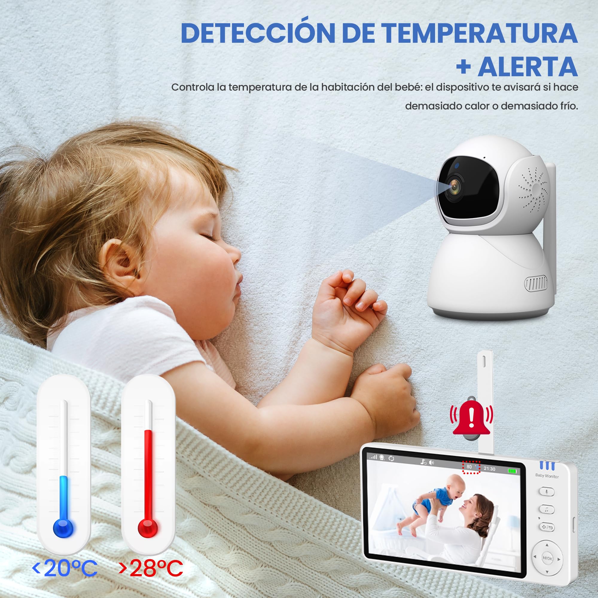 Extralink Vigilabebés con cámara sin wifi – Monitor de bebé con pantalla de 5 pulgadas, visión nocturna, audio de 2 vías, control de temperatura VOX y control de temperatura, función FHSS 2,4 GHz