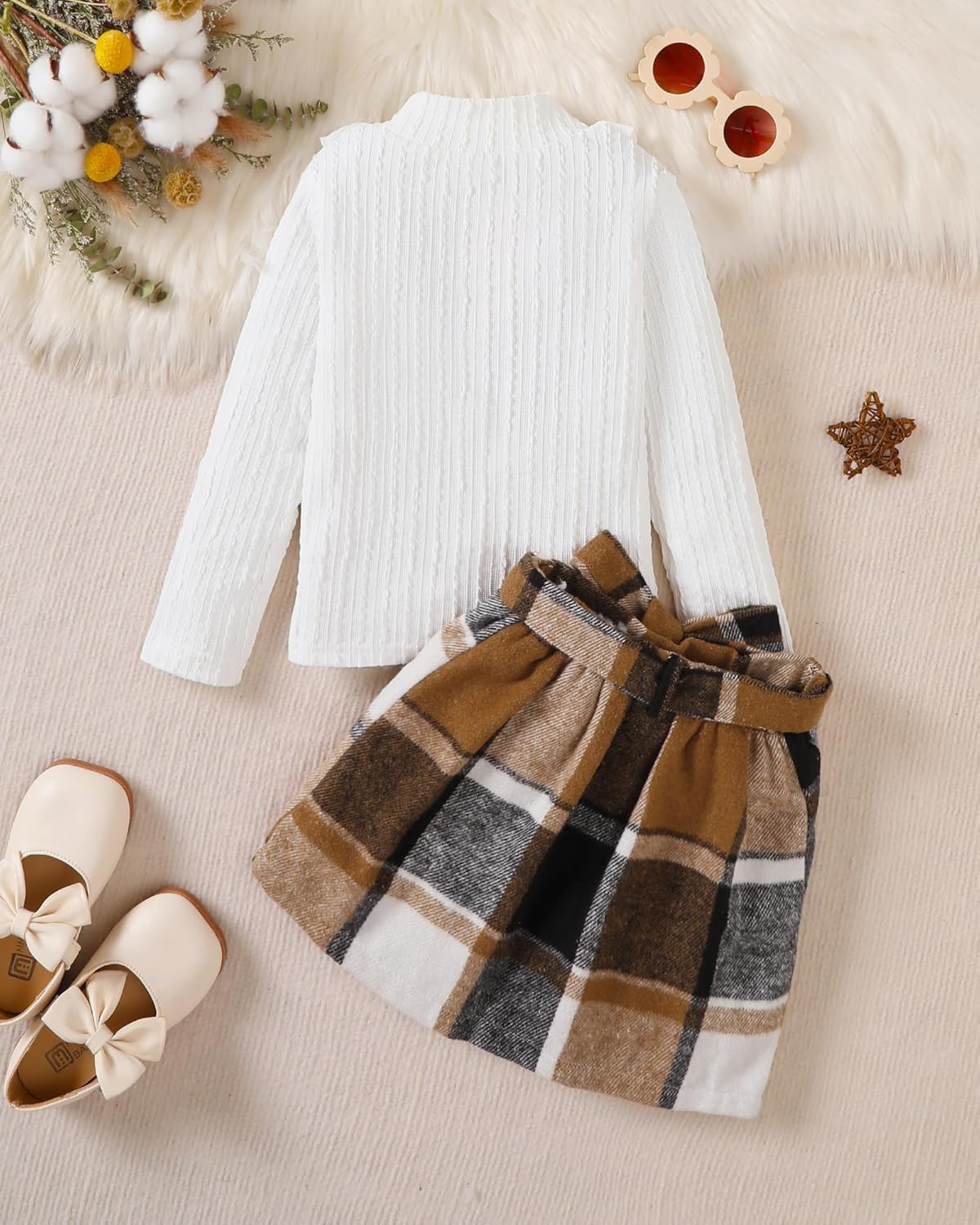 Toddler Girl Clothes Sets: Long Sleeve Ribbed Tops Button Mini Skirts Set Fall Winter Outfits for Toddler 2-7 Years - Image 3