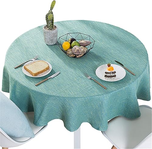 Mantel redondo de lino de algodón de color sólido para cocina, comedor, mesa pequeña (2 asientos), azul, redondo, 48 pulgadas