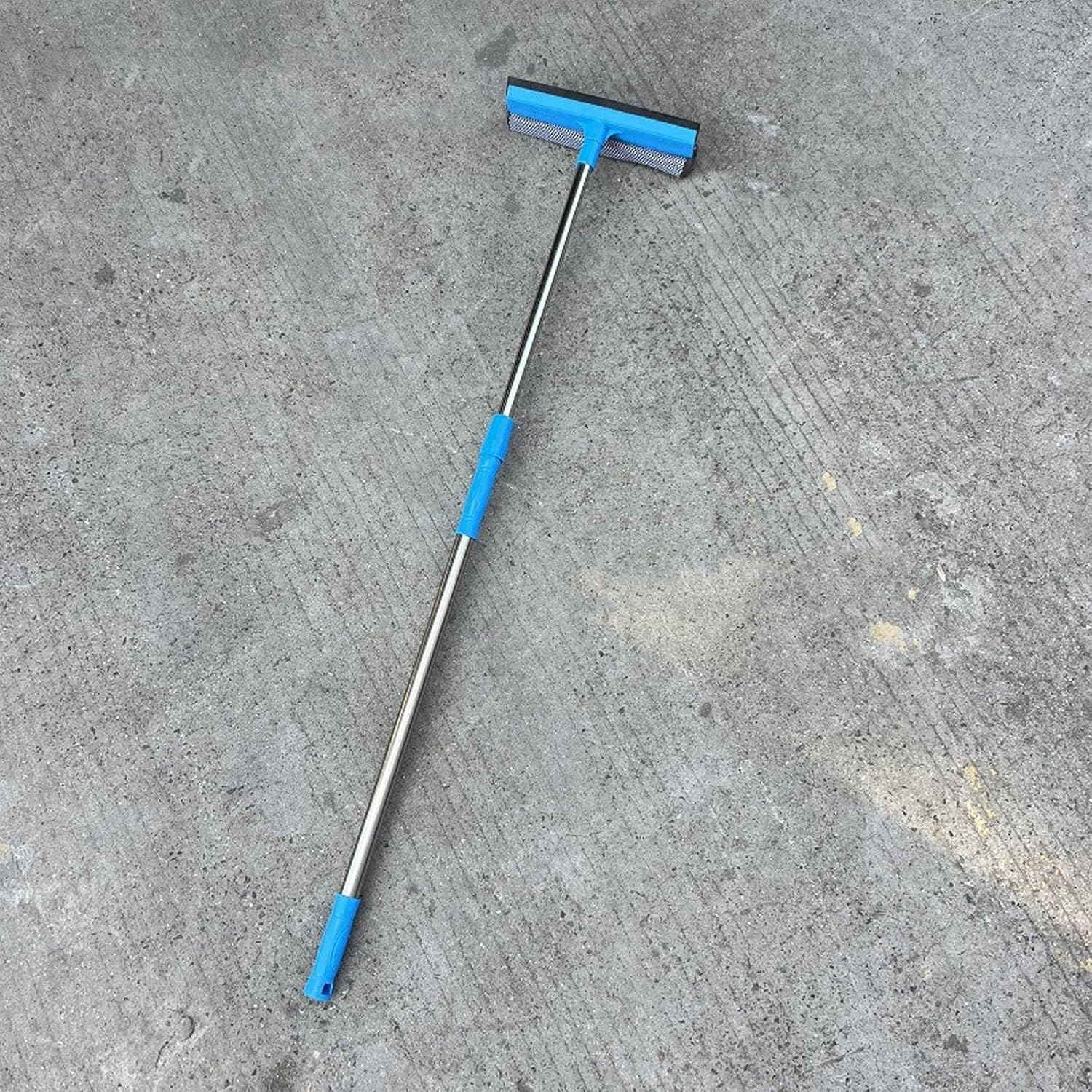 Window Cleaning Tool, Telescopic Handle, Double-Sided Brush for and Tiles, Extended Blue