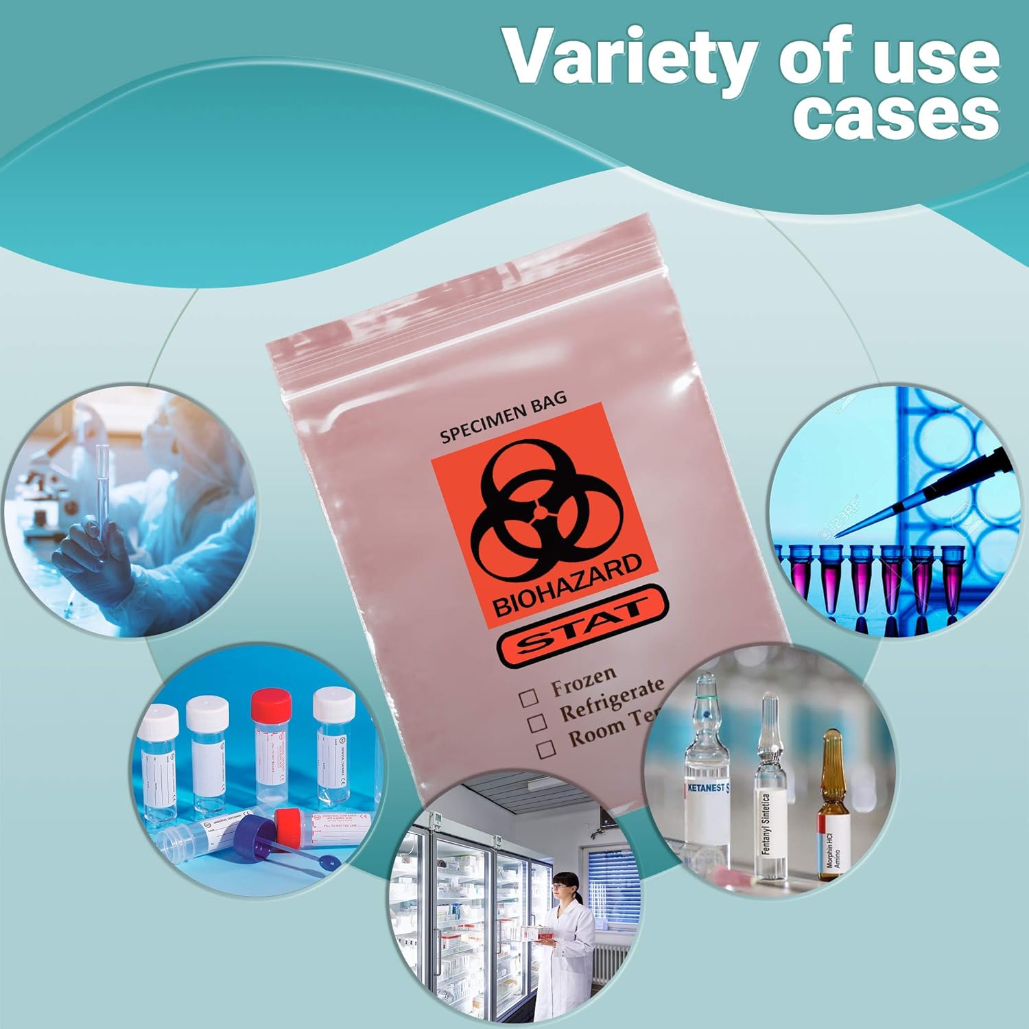APQ Pack of 1000 Specimen Transfer Bags, Pink Tint 12 x 15 Zipper. Printed Biohazard. 2 mil Thick Polyethylene Bags 12x15. Plastic Bags for Health Needs. Ideal for Infirmaries.