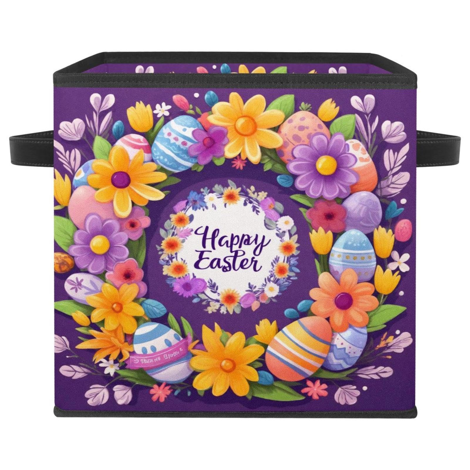 Bac de rangement cube violet avec poignées cuir pour vêtements