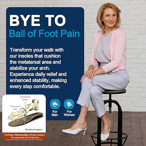 Miniatura 5 de Footlogics Plantillas ortopédicas para zapatos con elevación integrada para dolor de bola de pie, neuroma de Morton, pies planos - metatarsalgia