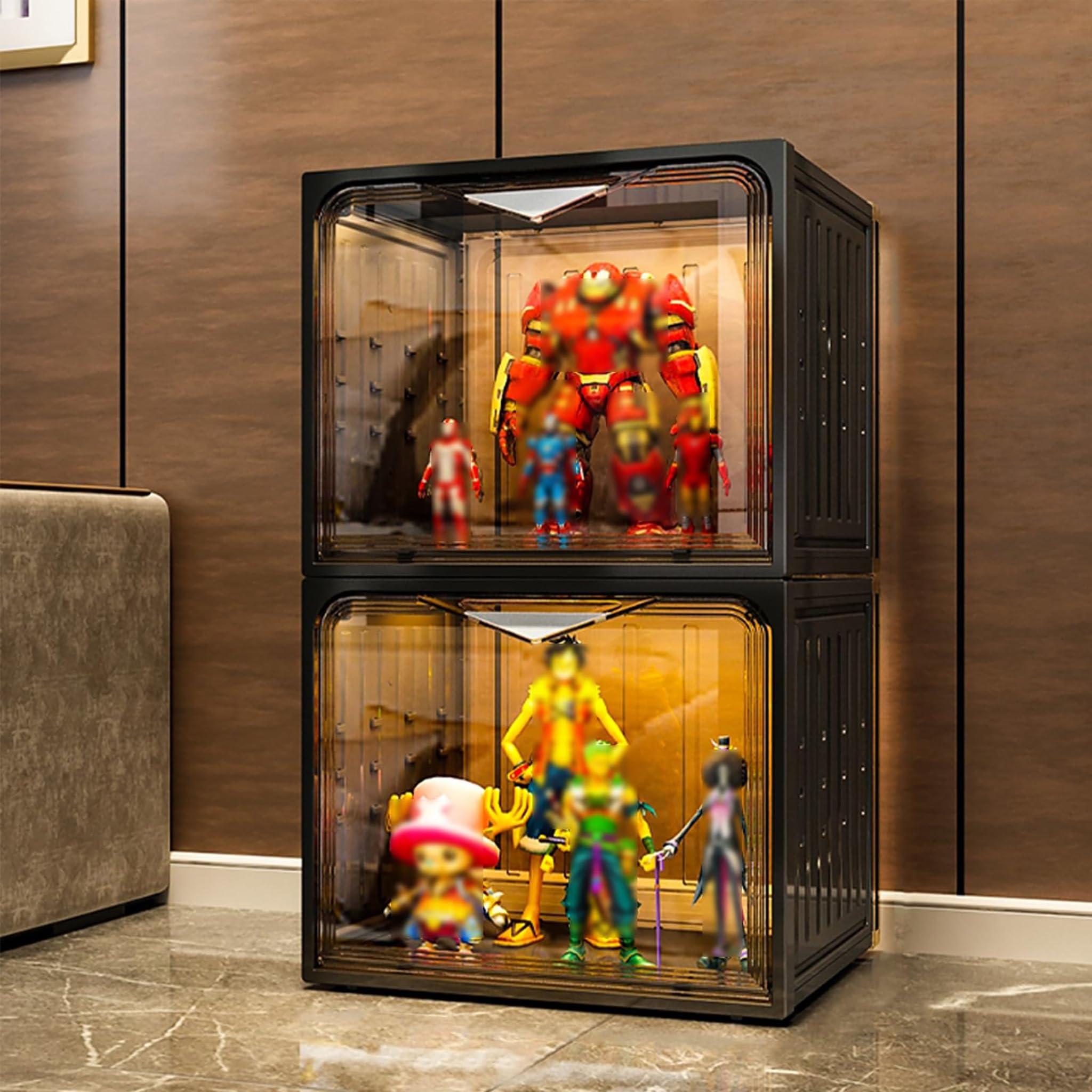 Vitrina para Figuras,Vitrina Expositora para Colecciones con Luz,[2capa/Puerta De Interruptor MagnéTico/Resistente Al Agua Y Al Polvo] para Modelos,Figuras, Coleccionables,ColeccióN De Vinos