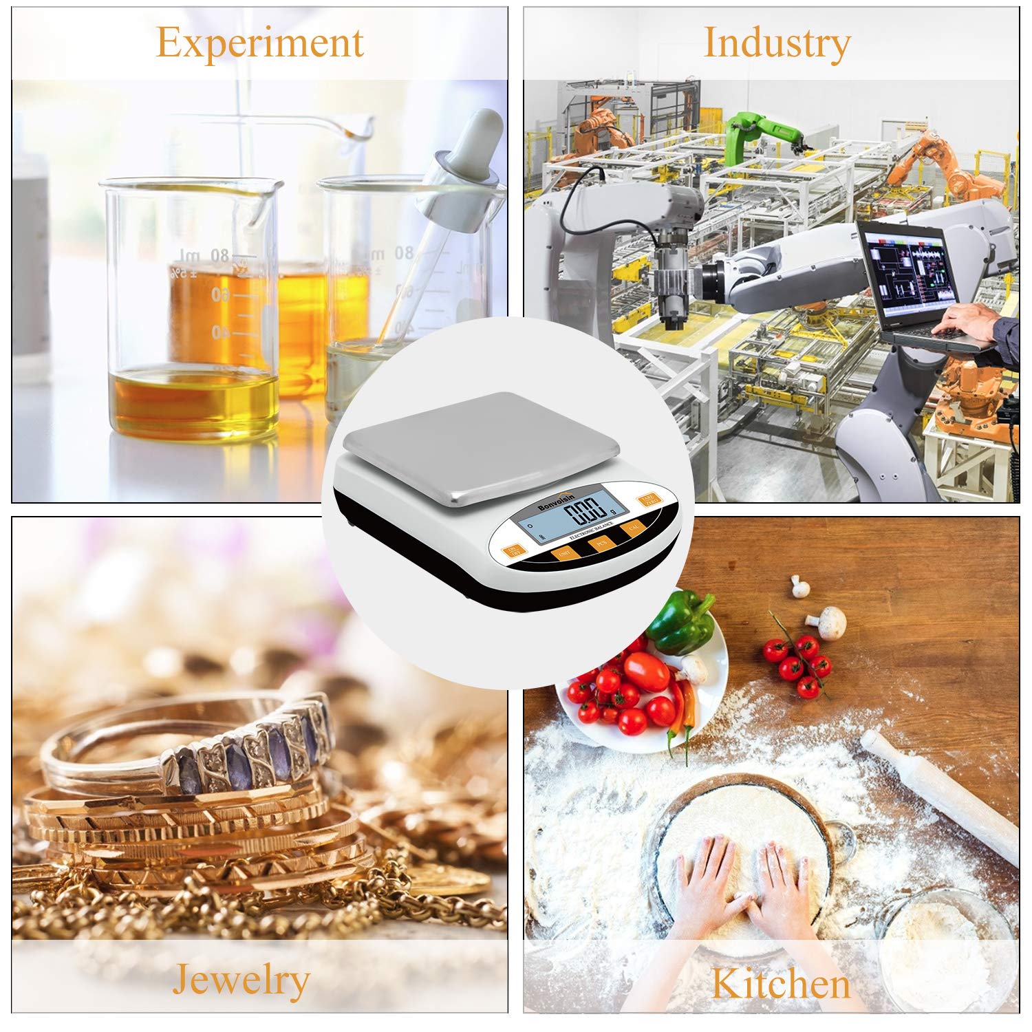 Bonvoisin Bilancia da Laboratorio Bilancia Analitica Bilancia Elettronica Bilancia di Precisione 5-30KG 0.1G Bilancia da Cucina Digitale Bilancia per Gioielli Bilancia Scientifica (15kg,0.1g)