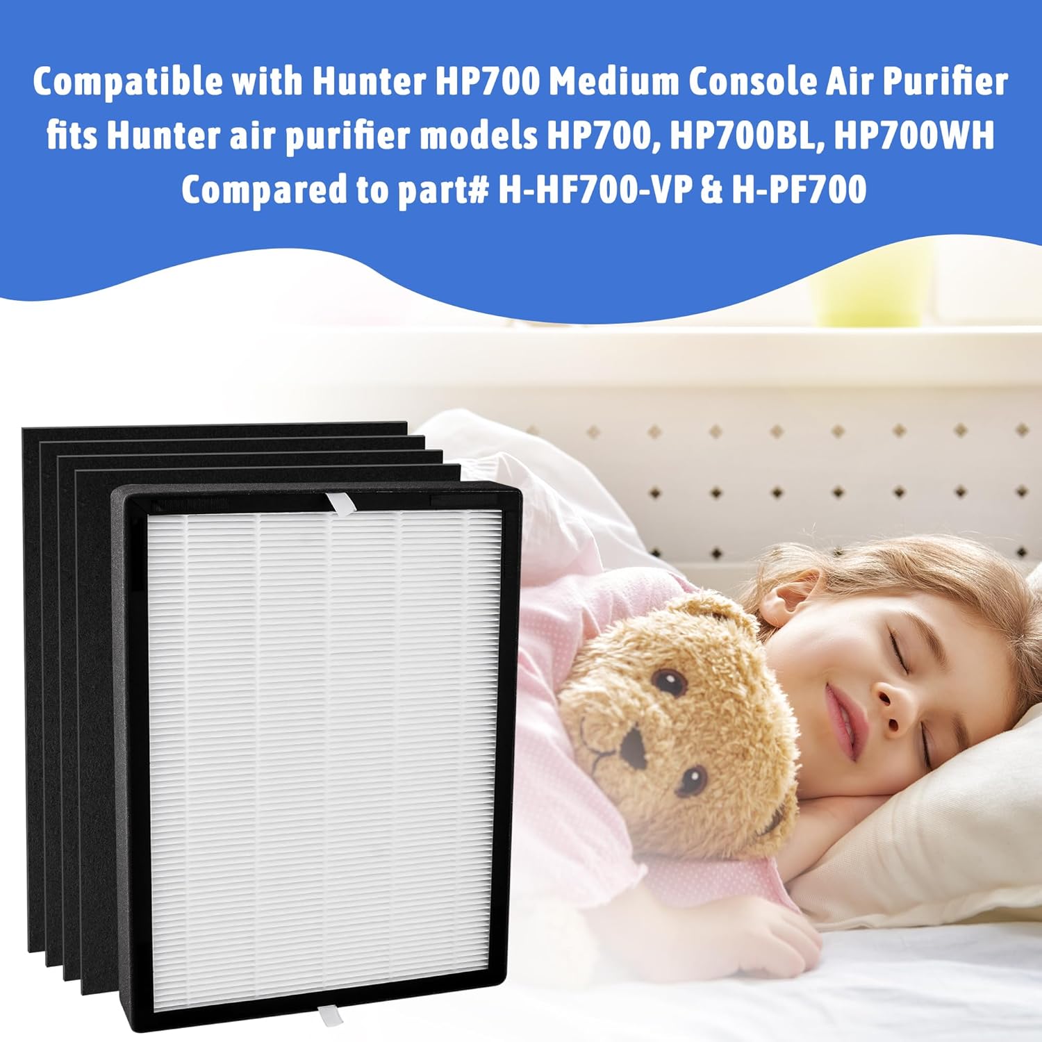 True HEPA Replacement Filter Compatible with Hunter HP700 Series Medium Console Air Purifier, includes 1 H13 HEPA Filter and 4 Pre-Filters, Compare to Part# H-HF700-VP - Image 2