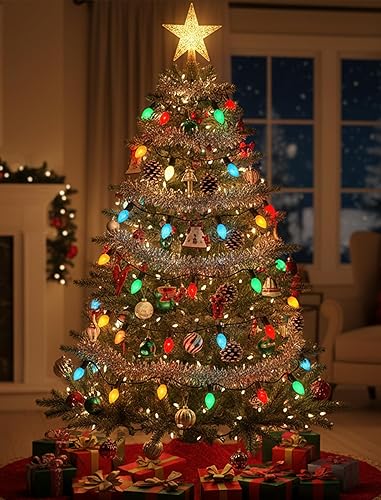 Miniatura 12 de GOOTHY Paquete de 25 bombillas de repuesto de Navidad C7, luces de Navidad de cerámica azul para patio al aire libre e interior, base de candelabro