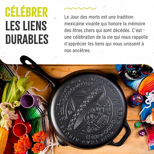 VICTORIA Seasoned Cast Iron Frying Pan 30cm, Day of the Dead La Calaca Special Edition, Suitable for BBQ, Oven, Induction, Gas, Pre-Seasoned Skillet for a Toxic-Free, PFOA-Free Non-Stick Surface - 5