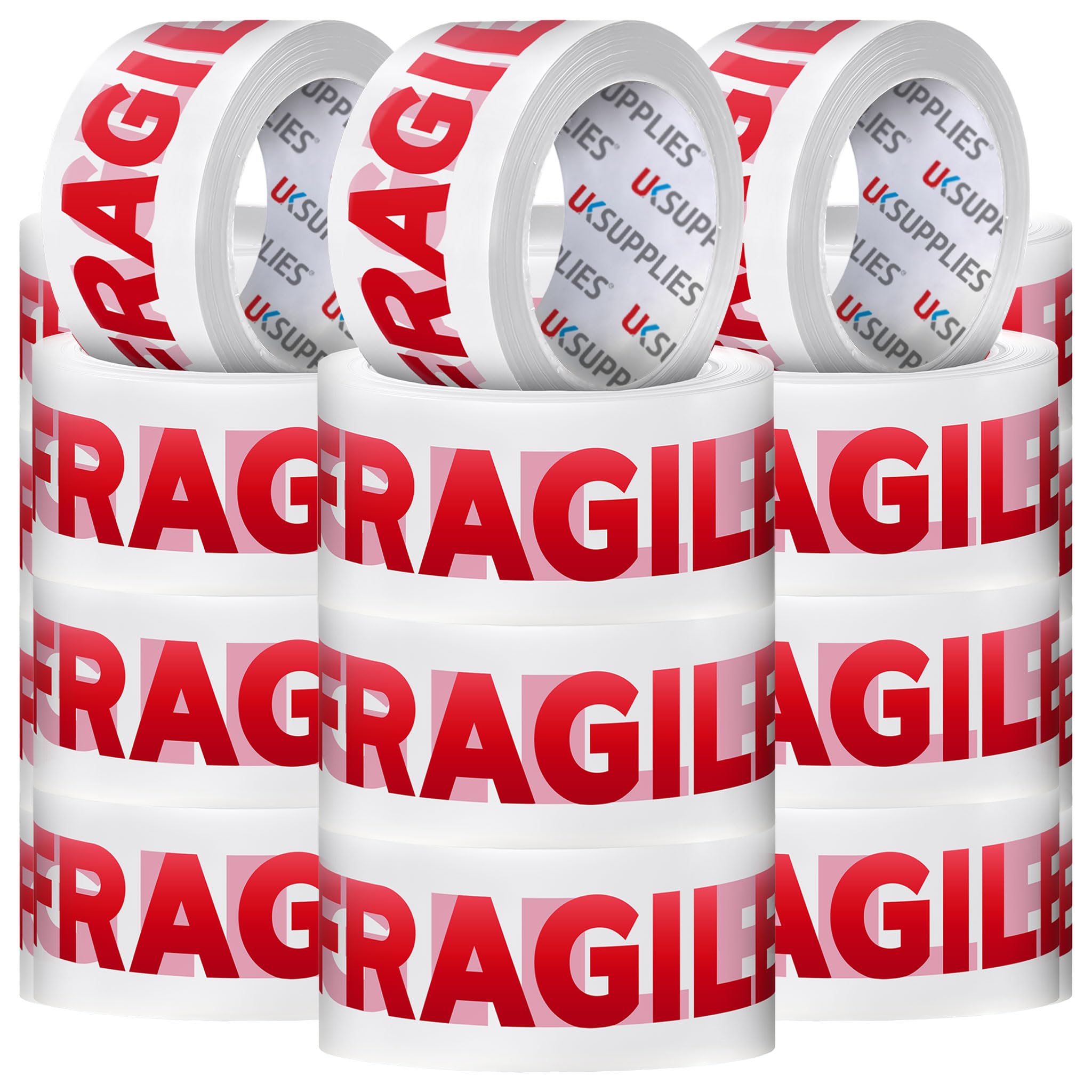 UK SUPPLIES LIMITED 60 Rolls LOW NOISE Premium Fragile Packaging Tape (All Pack Sizes) 48MM X 66M Extra Strong Secure Sticky Adhesive Durable Parcel Sealing Tape for Packing Boxes & Moving Houses
