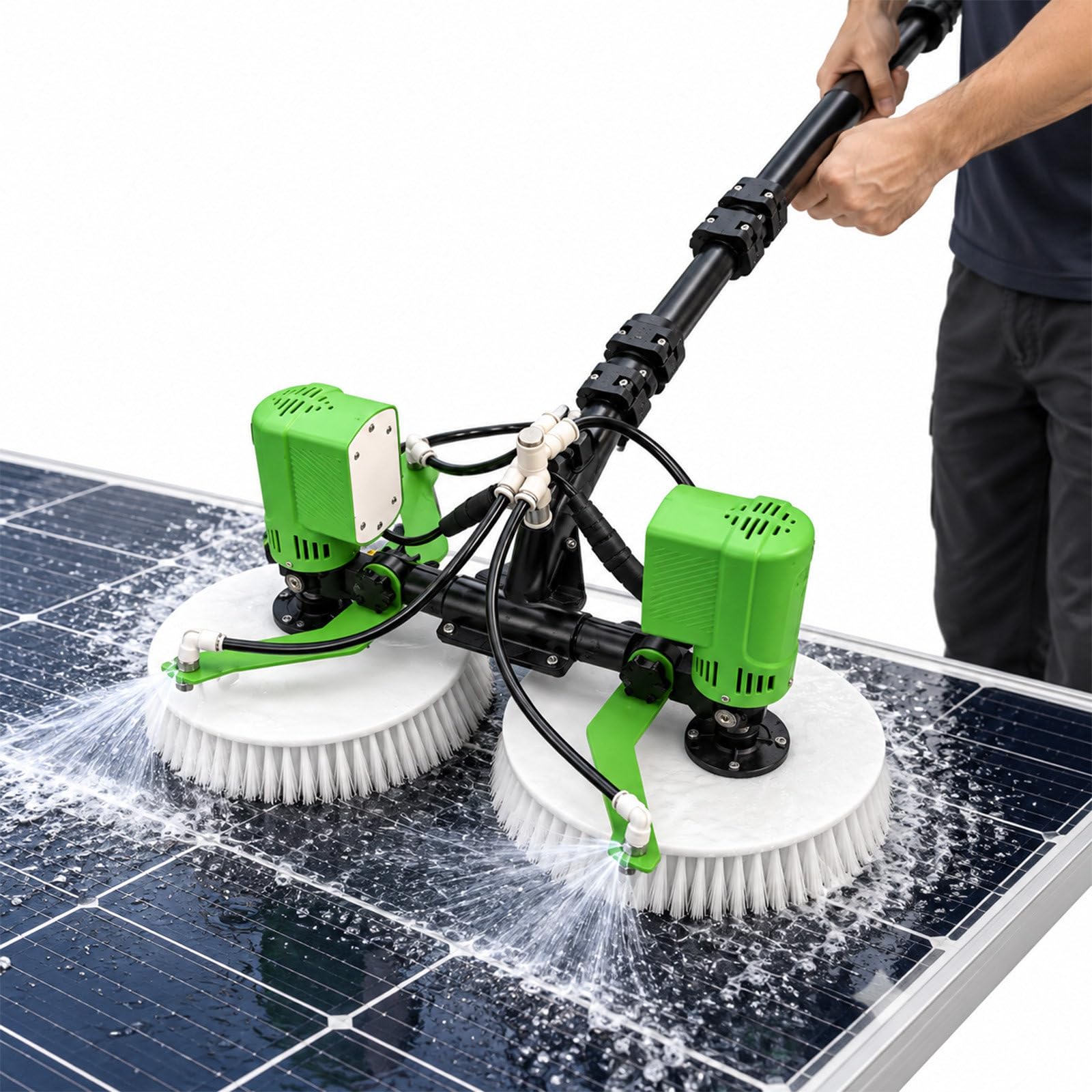 Kit Brosse rotative Panneaux solaires à Eau, Perche Aluminium télescopique avec Moteur sans Balai & Spray 4 Points 5.5m/18.04ft-Mainspower