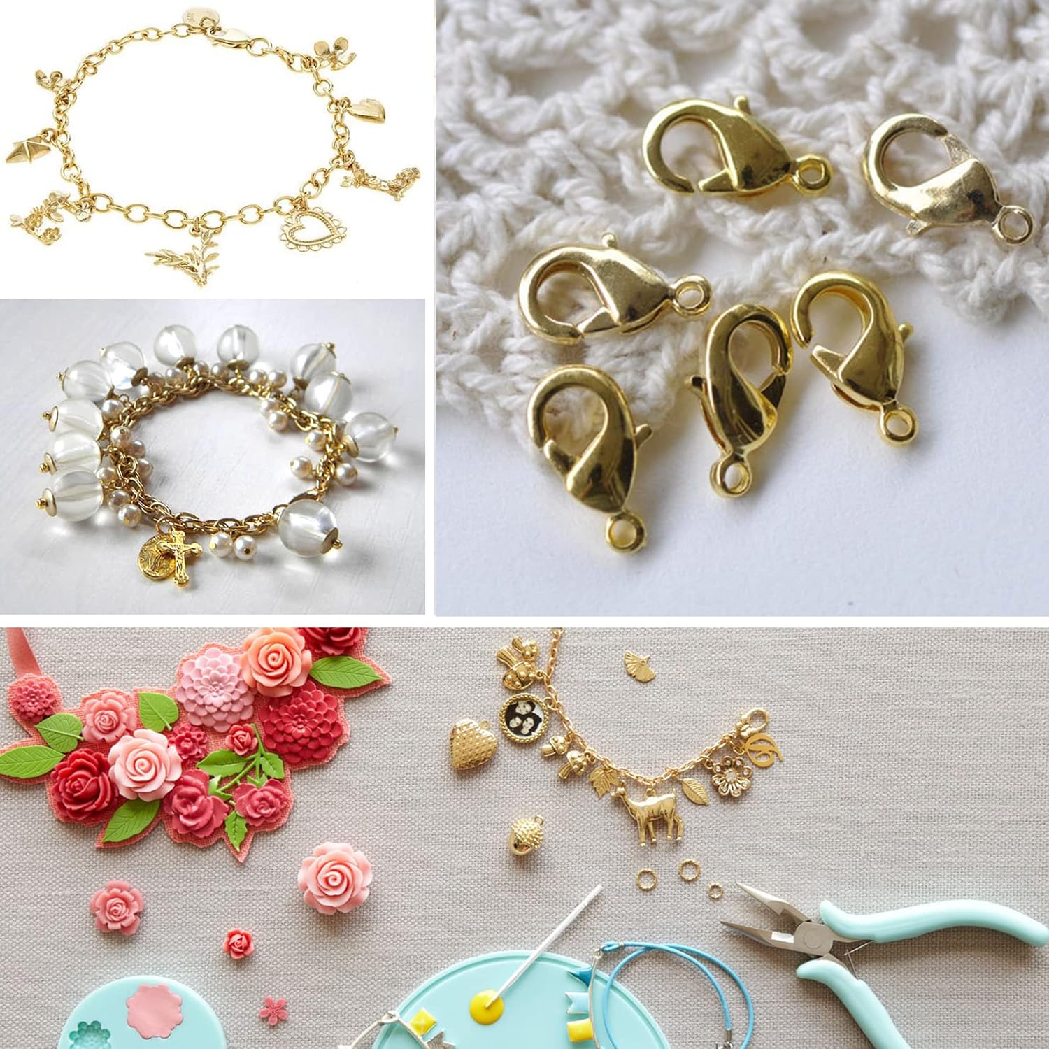 ALEXCRAFT Lobster Clasps for Jewelry Making, 150pcs 10mm Lobster Claw Clasps with Open Jump Rings Necklace Bracelet Extender 14K Gold Clap for DIY Jewelry Repair(Gold)
