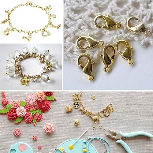 Miniatura 2 de Al por mayor 50 pcs acero inoxidable curvado cierres de langosta garra de langosta Hallazgos con 100 pcs anillos de salto para hacer joyas