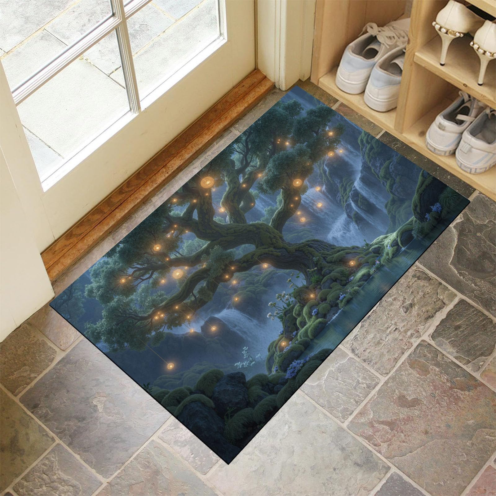 60 x 90 cm Zerbino Ingresso - Muschio Alberi Secolari Cascate Tappeto Morbido per Ingresso E Interno, Tpr Fondo Antiscivolo, Facile Da Pulire Con Bordi Resistenti - Scenari Fantastici Tappeto Genitori
