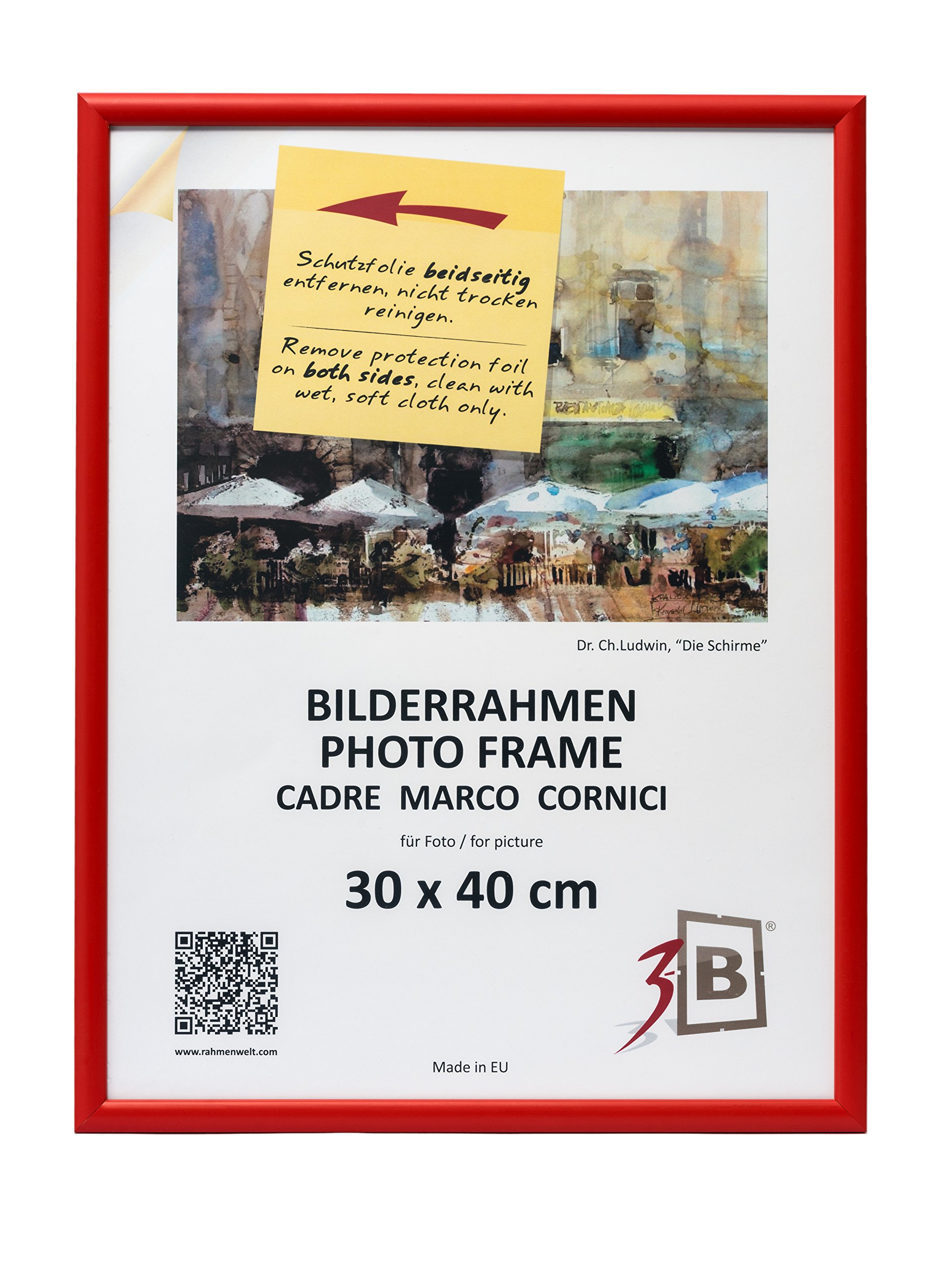 3-B Marco de Foto ULM 30x40 cm - rojo - marco para fotos de madera con cristal acrílico