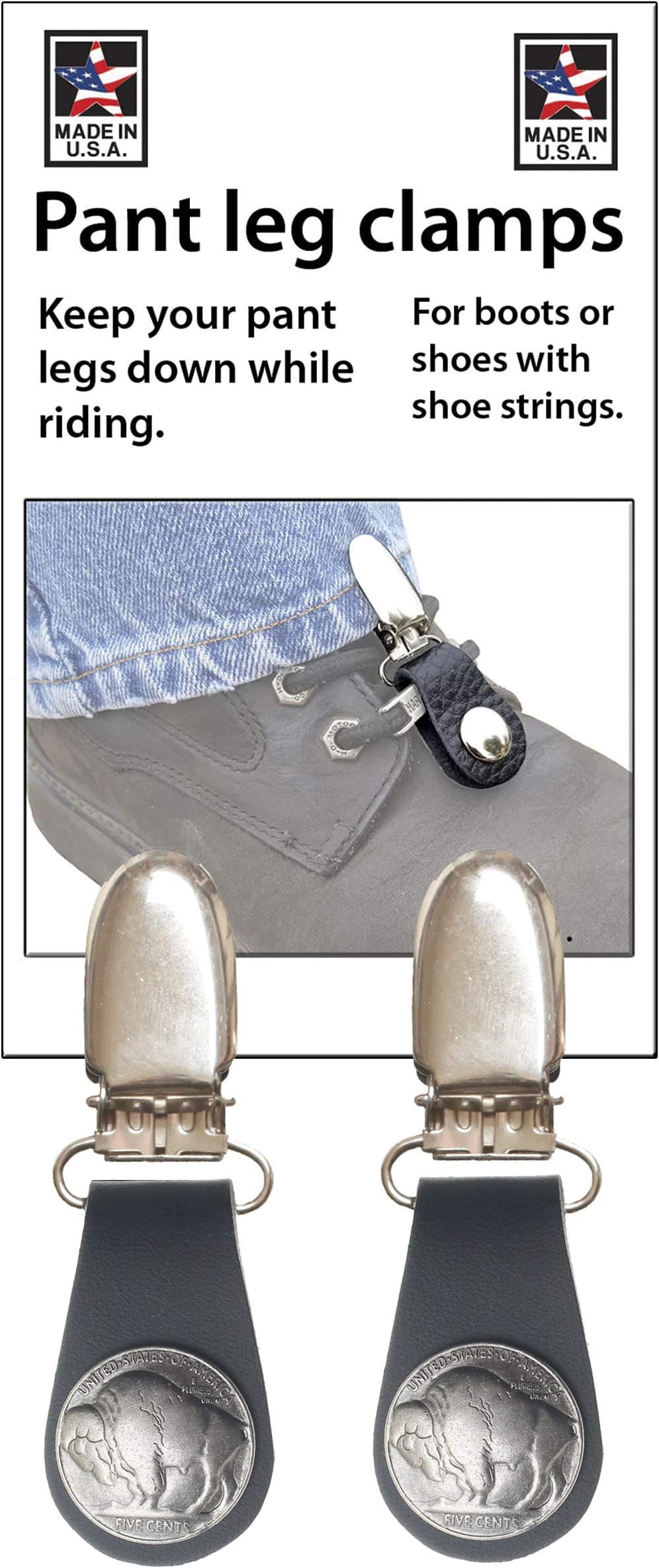 Motorcycle Jeans Pant Leg Clamps Straps Clips Holder Ryder