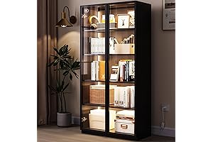 Elegant Glass Bookcase with Doors: Showcase Your Treasures
