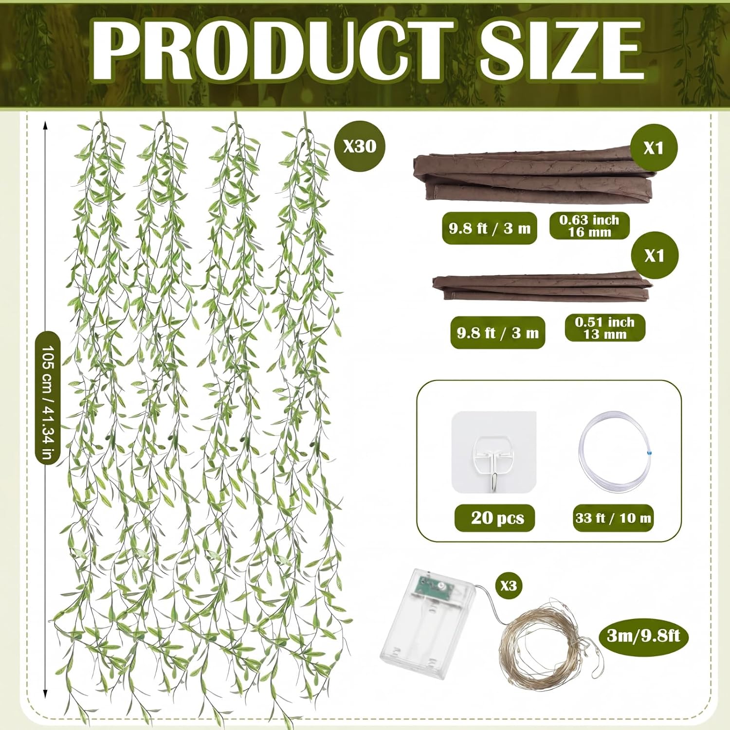 Bucherry 46 Pcs 3D Classroom Tree Wall Decoration Back to School DIY Ceiling Artificial Willow Vine Branch with Light Elementary Preschool Bulletin Board Decor for Enchant Fairy Reading Corner(Vines)