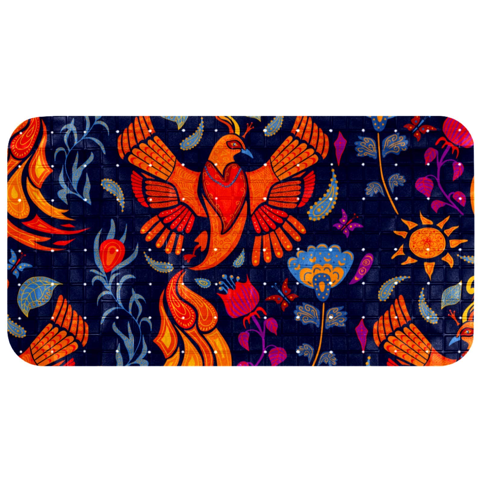 Tapis de bain pour douche drainant à ventouses oiseau bleu 68,3x37,3 cm