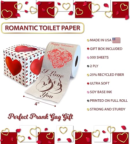 Miniatura 3 de Printed TP Papel higiénico impreso con texto en inglés "Happy Valentine" - Rollo de papel higiénico para San Valentín, decoración de baño, regalo