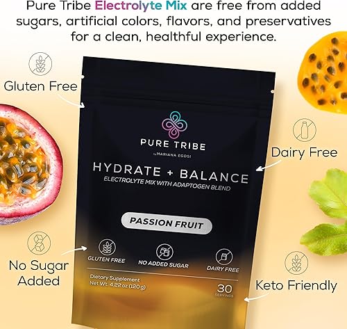 Miniatura 6 de Hydrate + Balance - Paquetes de electrolitos en polvo  Paquetes de hidratación veganos y sin azúcar con 6 vitaminas B y adaptógenos  Polvo de