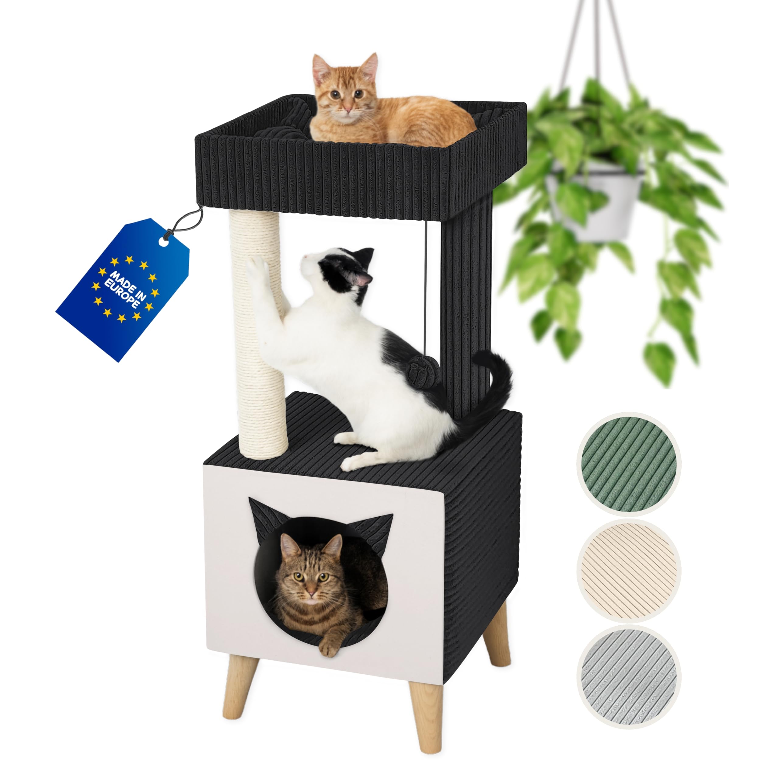 Outentin Premium Kratzbaum fr Katzen  Stabiler Katzenturm mit  Katzenhhle, Waschbaren Bezgen & Liegeflche  Modernes Katzenmbel,  Kratzsule aus Natur-Sisal, Mittelgro - 85 x 35 x 34cm - Schwarz :  Amazon.de: Haustier