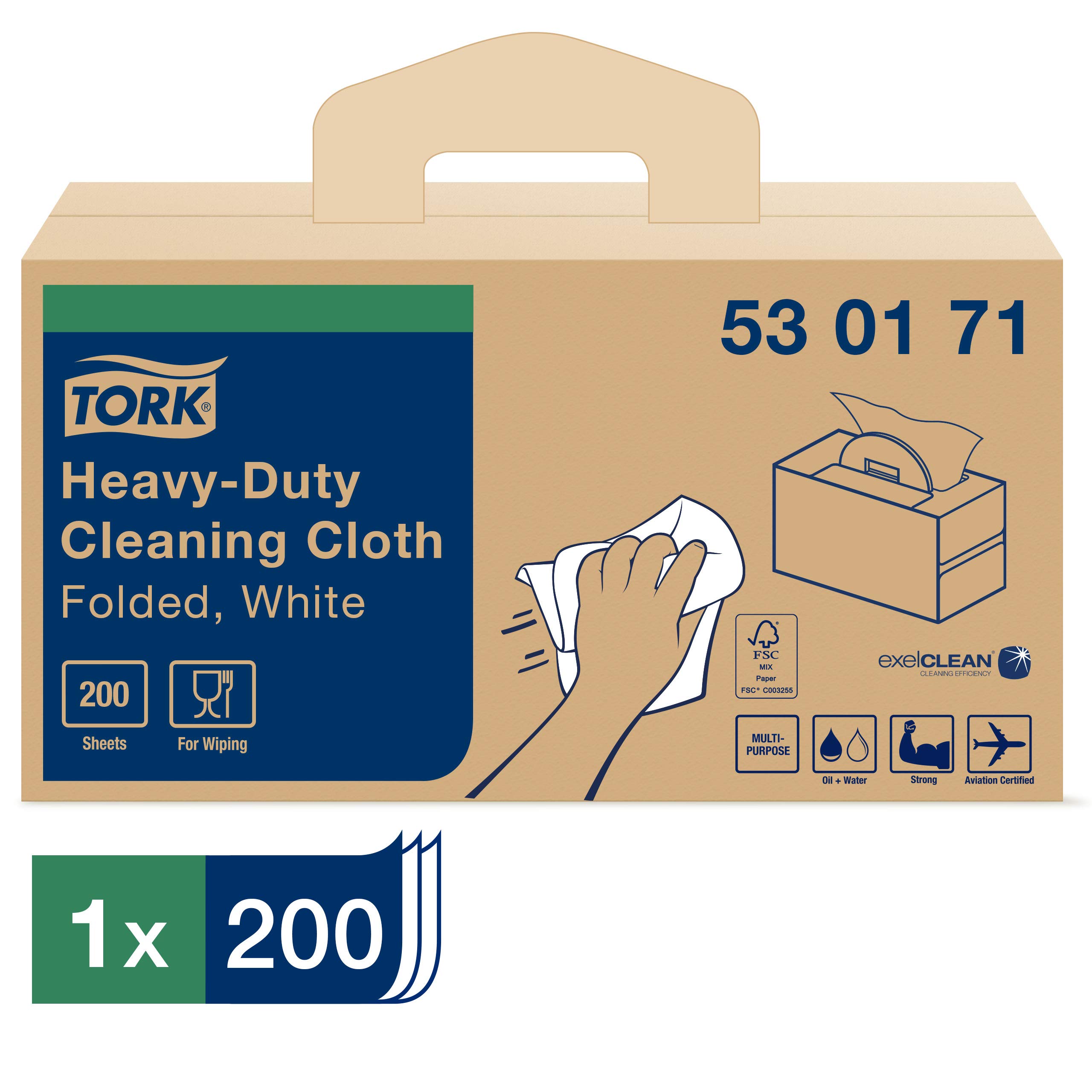 Tork Chiffon de nettoyage ultra-résistant blanc W7, Handy Box, 1 x 200 chiffons, 530171