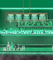 Vista 5 de MEIXISUE Candelabros de cristal para comedor, lámpara rectangular moderna y contemporánea dorada para cocina, isla de comedor, bar, luz RGB que