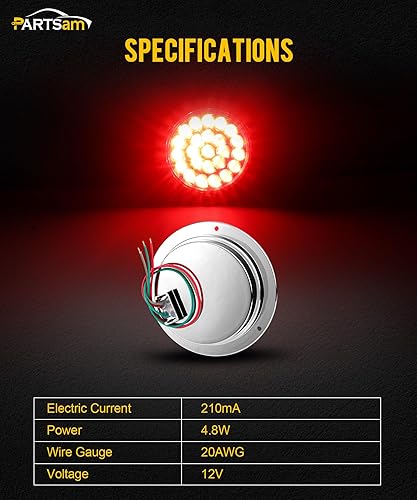 Miniatura 4 de Partsam 10 luces traseras LED redondas para remolque, 24 LED, montaje en brida, selladas, cromadas, luces traseras, marcadoras, freno,