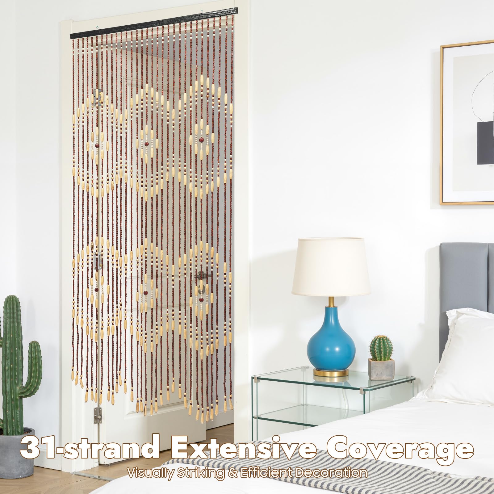 Rideau de perles en bambou fait à la main, 90 x 175 cm, 31 brins, décoration de porte, fenêtre, style rétro, pour salon, chambre à coucher