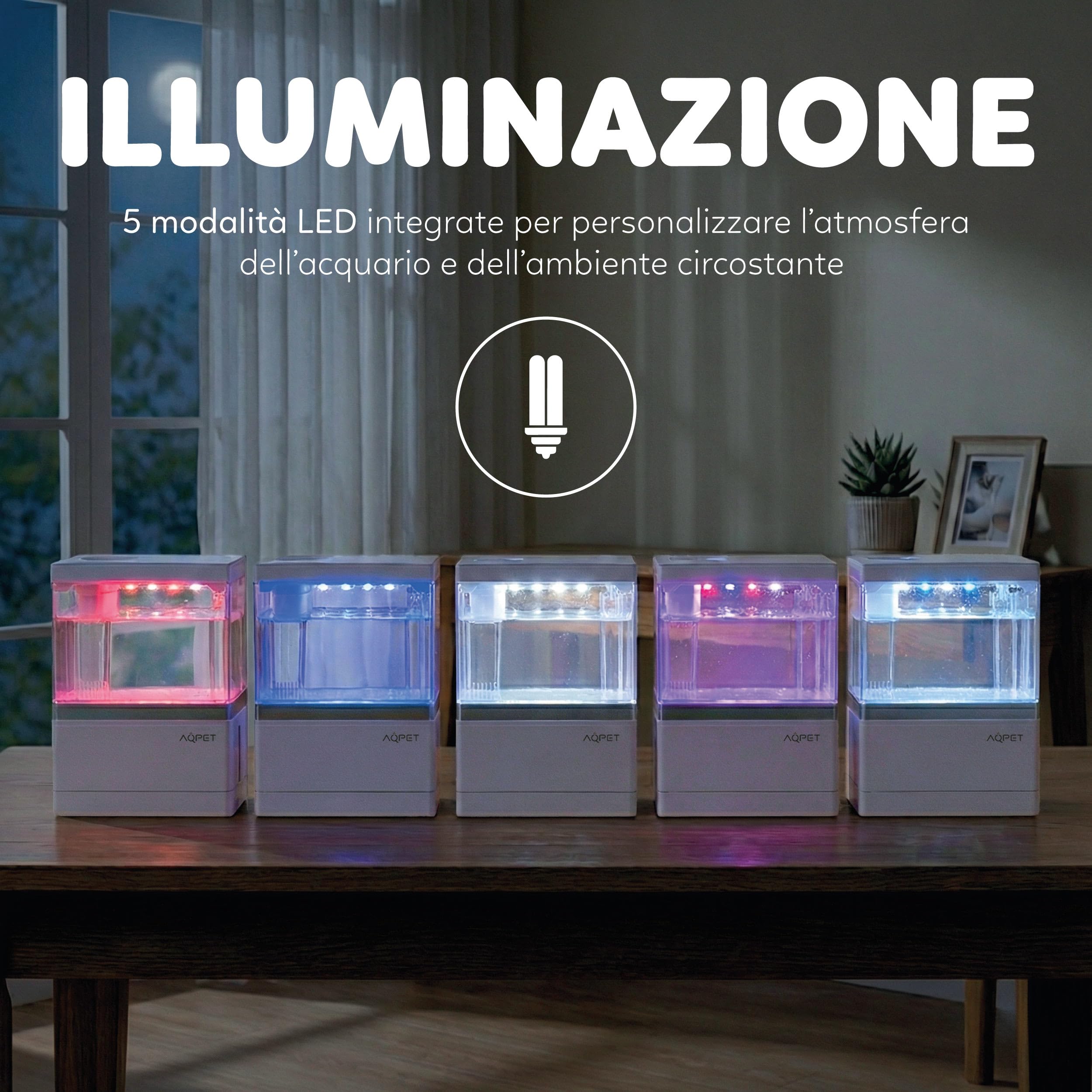 AQPET HYDO Acquario da Scrivania Multifunzionale in Acrilico con Dock Station per Smartphone – Mini Acquario con Pompa e Filtro, LED 5 Modalità e Modulo Idroponico, Ideale per Betta e Caridine