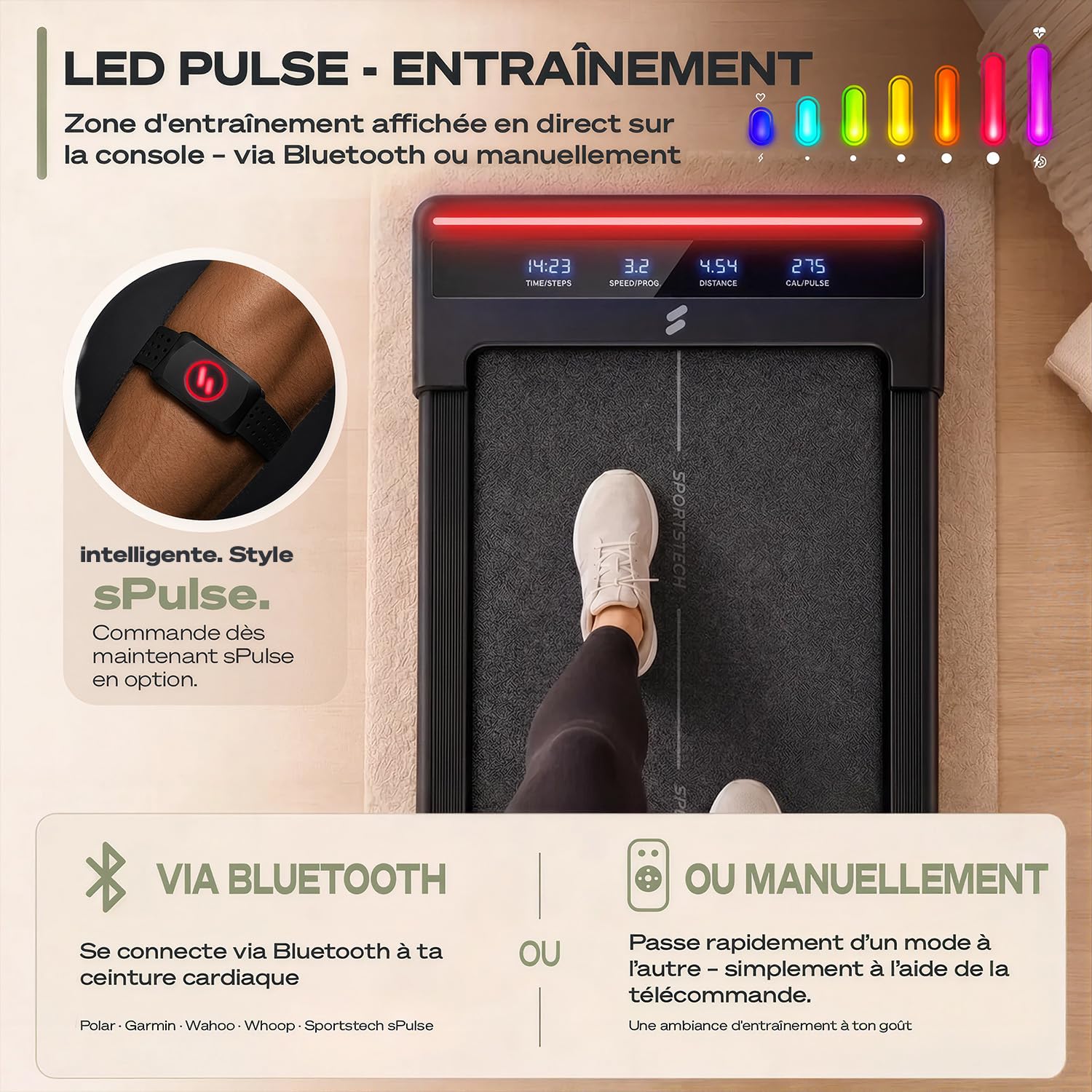 Swalk Lite Walk Pad avec LED Interactive - jusqu'à 6 km/h - idéal pour Le Bureau à Domicile - avec 1 an d'App STL Incluse - Marque de qualité Allemande - Peu encombrant - Poids jusqu'à 120 kg