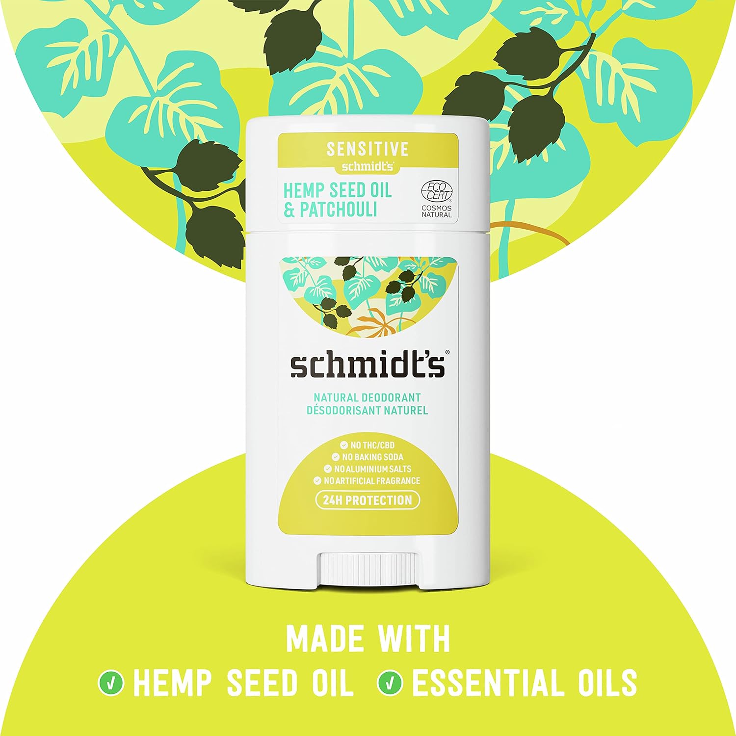 Schmidt's Sensitive Skin Natural Deodorant with Hemp Seed Oil For 24 Hour Odor Protection Patchouli + Hops Aluminum Salt Free, Vegan, Certified Cruelty Free, 3.25 oz : Beauty & Personal Care