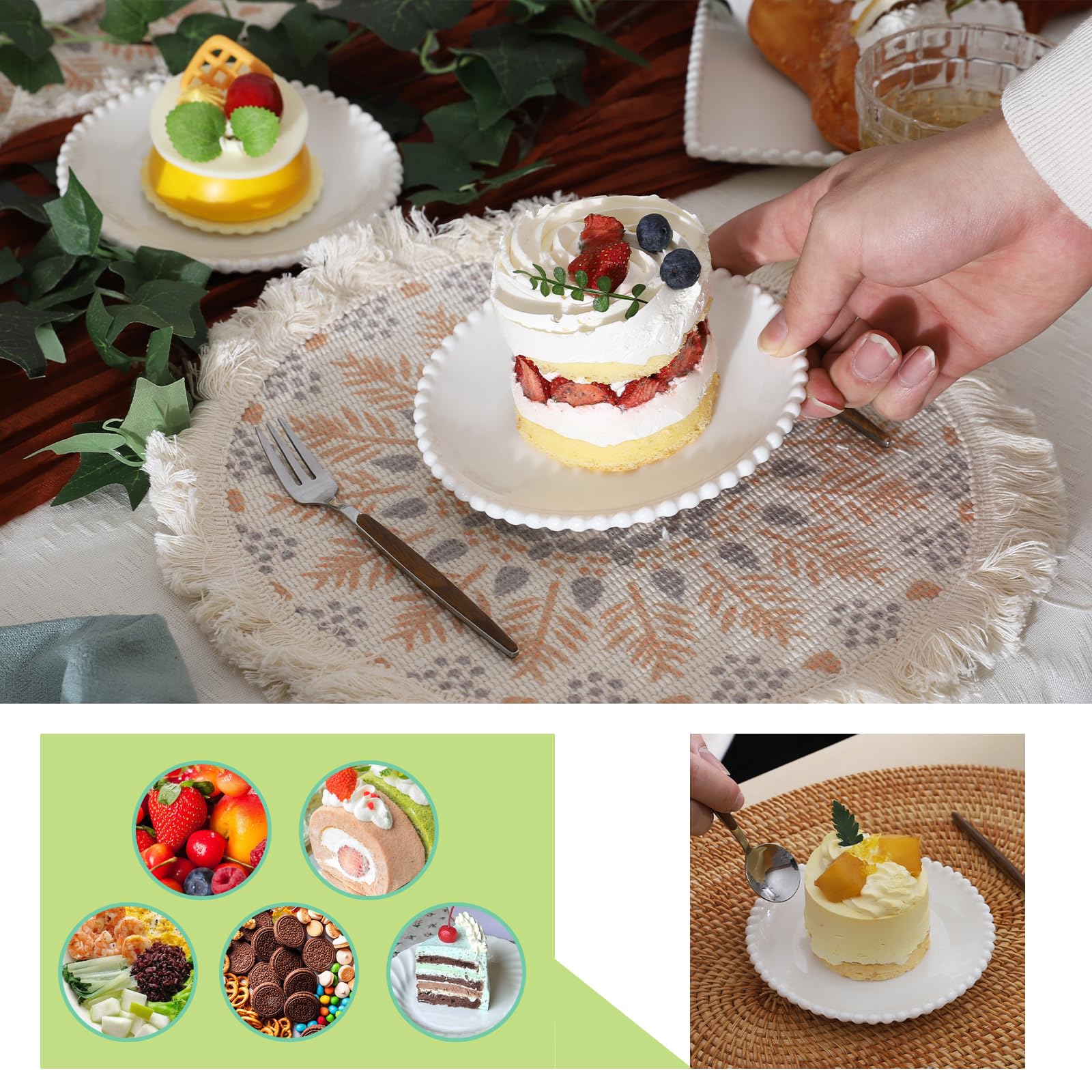 Platos llanos de porcelana de 6 pulgadas, plato de postre pequeño, platos de aperitivos, juegos de vajilla redondos, resistentes a los arañazos, aptos para microondas, horno y lavavajillas,