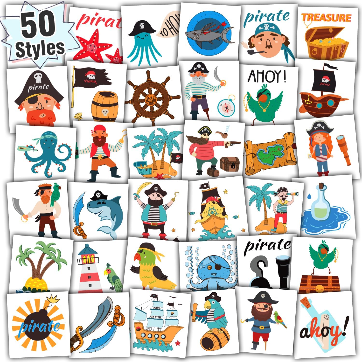 Partywind Pirate Party Supplies for Kids, Individually Wrapped Sheets Temporary Tattoos for Pirate Birthday Party Favors Decorations, Pirate Games