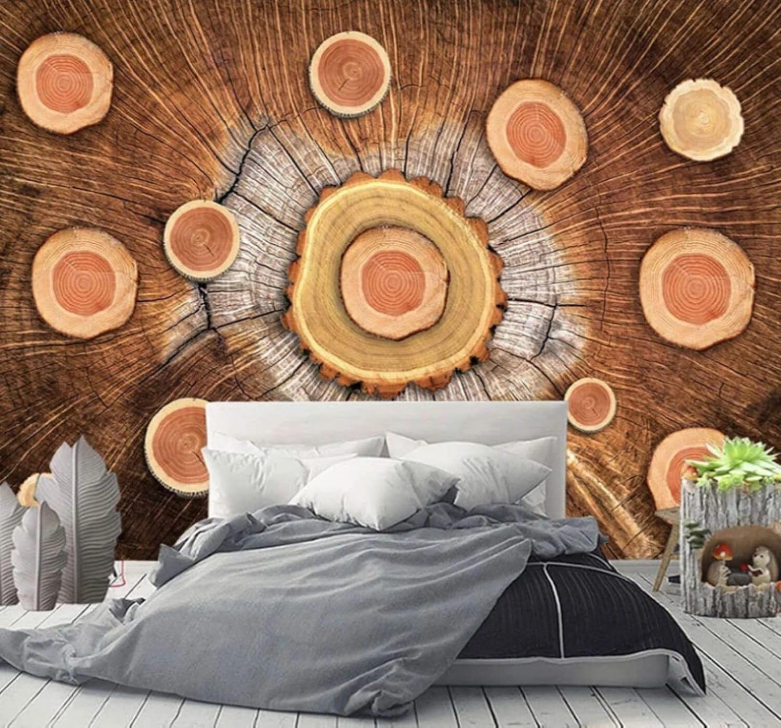 XLMING Vintage Three Dimensional Wooden Ring Wood Grain Unique 3D Wallpaper Luxury Home Dining Decor Paste Sofa Living Room The Wall for Bedroom Mural-300cm×210cm