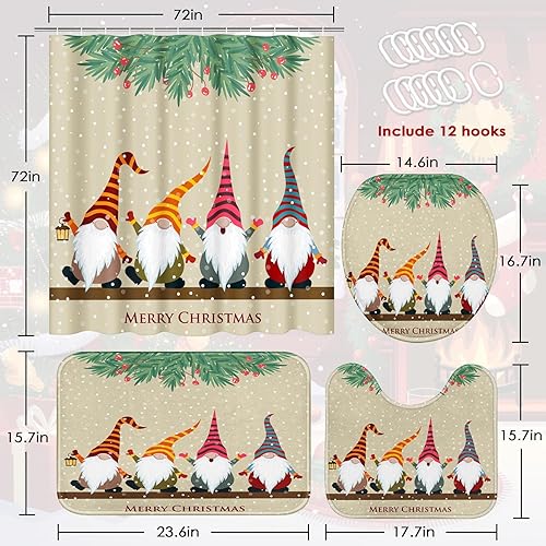 Miniatura 9 de Britimes Juego de cortinas de ducha de 4 piezas, bolas de noche de Navidad, bolas plateadas con alfombras antideslizantes, cubierta para tapa de