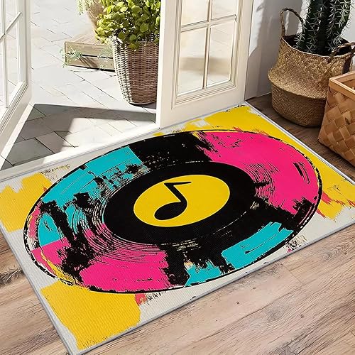 Miniatura 4 de Alfombras de música para estudio, alfombra de 5 x 7 pies, decoración musical para el hogar, alfombra colorida de notas musicales, alfombras retro
