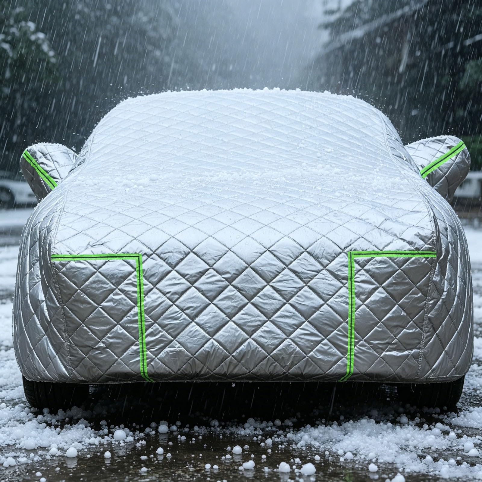 Telo copriauto antigrandine per fia-t 500X Cross(2019-2022),Protezione Grandine Improvvisa, Leggero ma Imbottito, Impermeabile con Strisce Riflettenti Notte,Bordo Elastico e Ganci Ruota