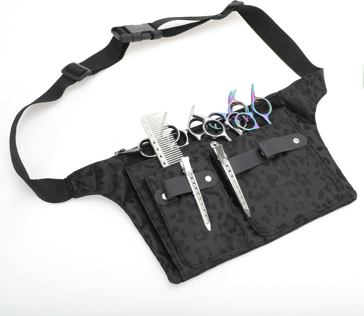 VOCOSTE Hairdresser Scissor Bag, Barber Canvas Waist Pouch, Professional Hairdressing Tools Storage Holsters with Waist Belt, Leopard Black