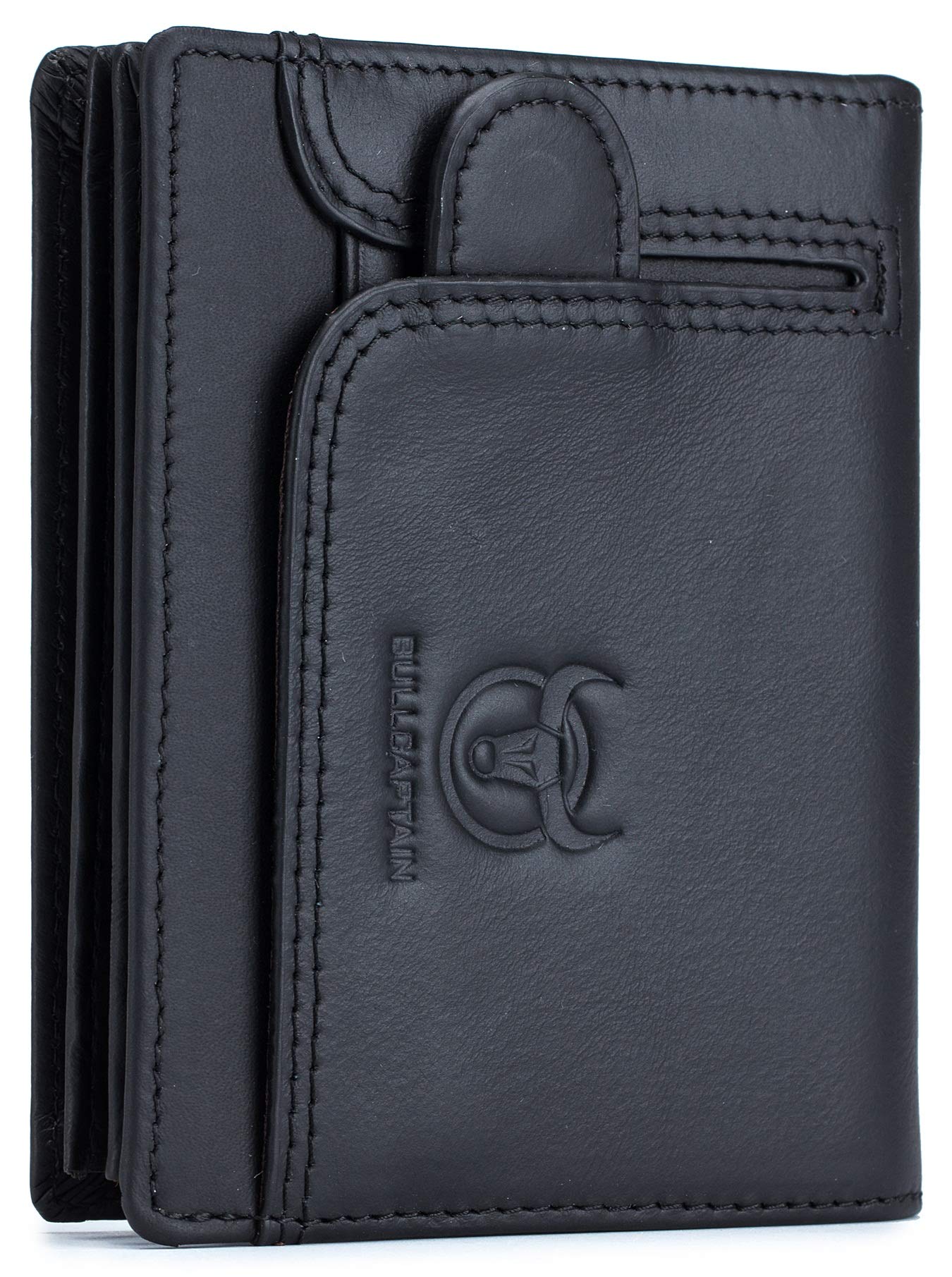 BULLCAPTAIN Men RFID Blocking Bifold Wallet Genuine Leather Card Holder Wallets with 15 Card Slots (Black)