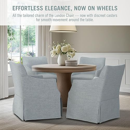 Miniatura 3 de Martha Stewart London - Silla de comedor tapizada con faldón con ruedas, respaldo curvado, cojín de asiento extraíble, para comedor, oficina en casa