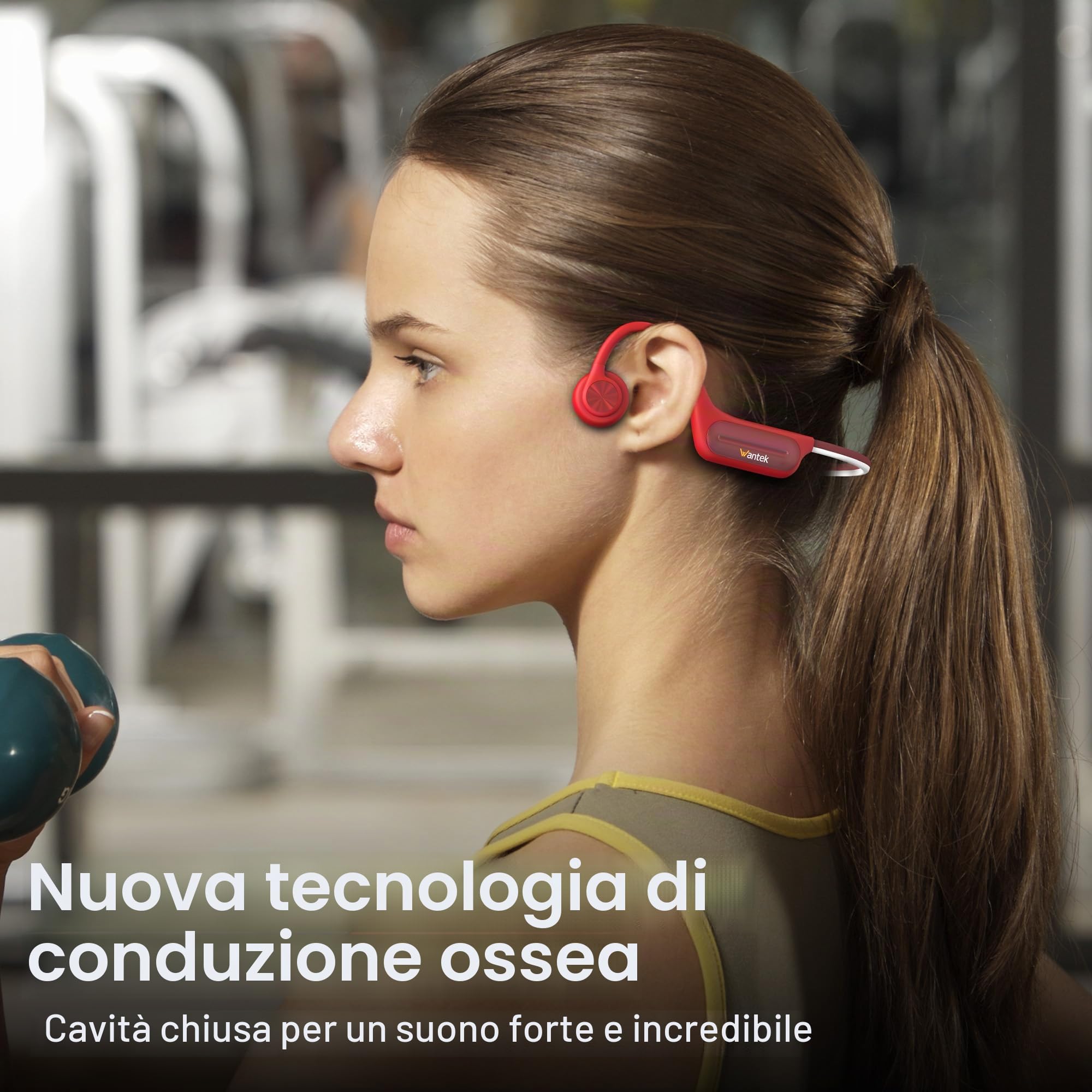 Wantek Cuffie a Conduzione Ossea Bluetooth 5.3, Auricolari Sportivi Open-Ear Wireless, Impermeabili IP68 con Memoria MP3 da 32GB, Cuffie Subacquee per Nuoto, Corsa, Ciclismo, Fitness e Surf