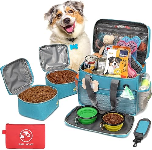 Pmpete Bolsa de viaje para perros para viajar Accesorios de viaje para perros de una semanadurante la noche con bolsillos multifuncionales Juego de