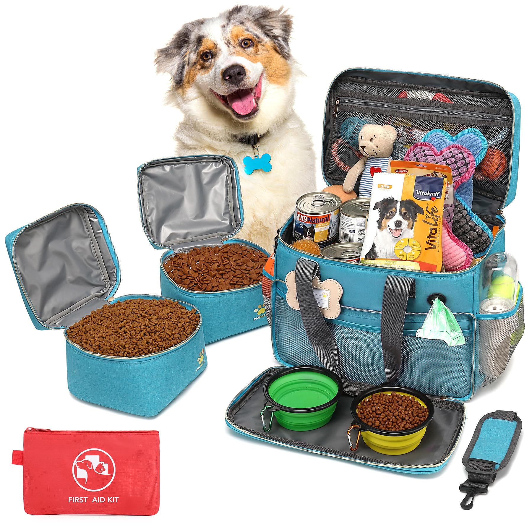 Hunde-Reisetasche für Reisen, Wochenausflug/Übernachtung, Hunde-Reisezubehör mit Multifunktionstaschen, Haustier-Reise-Set für Hund und Katze, ideale Hunde-Wickeltasche und Hunde-Reise-Set