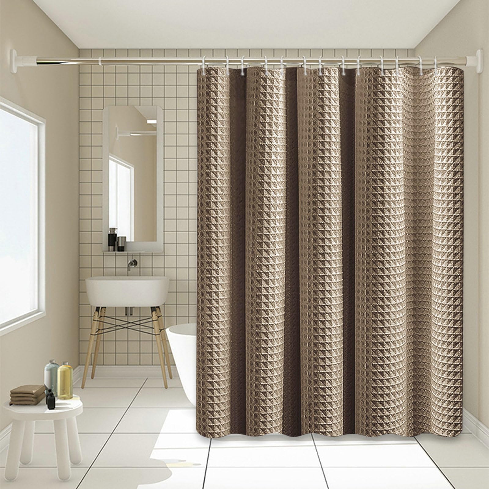 Stfery Shower Curtain Waffle Pattern Shower Curtains 220 x 200 cm Bathroom Curtains Waterproof Shower Curtain Anti-Mould - Image 3
