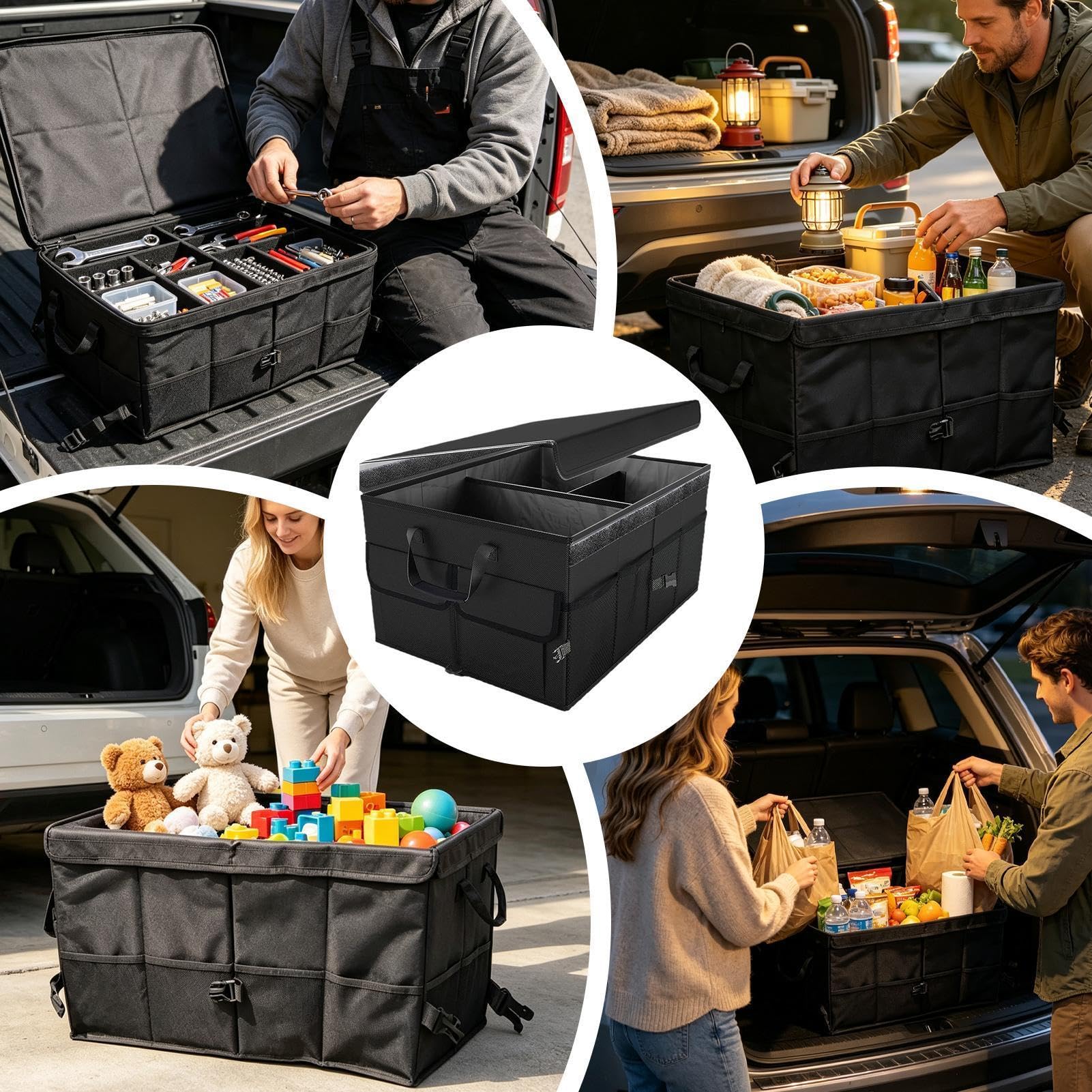 Hugsweet Organizador maletero SUV Contenedor plegable con divisiones y asas